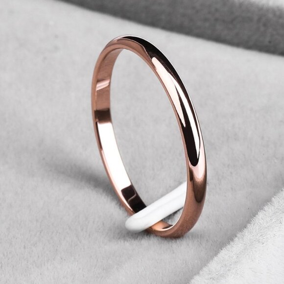 Jewelry - Jewelry ring band wedding rose gold tone 2mm wide thin rounded polished new